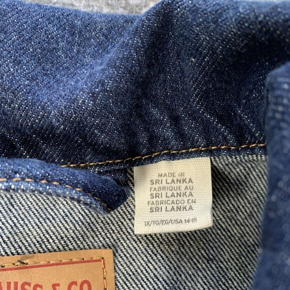 Levi’s Denim Jacket Women’s 1X Trucker Biker Blue Dark Wash Decorated Pocket - Picture 9 of 16
